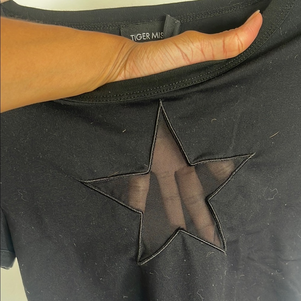 Tiger Mist Black Short Sleeve Star Crop Top